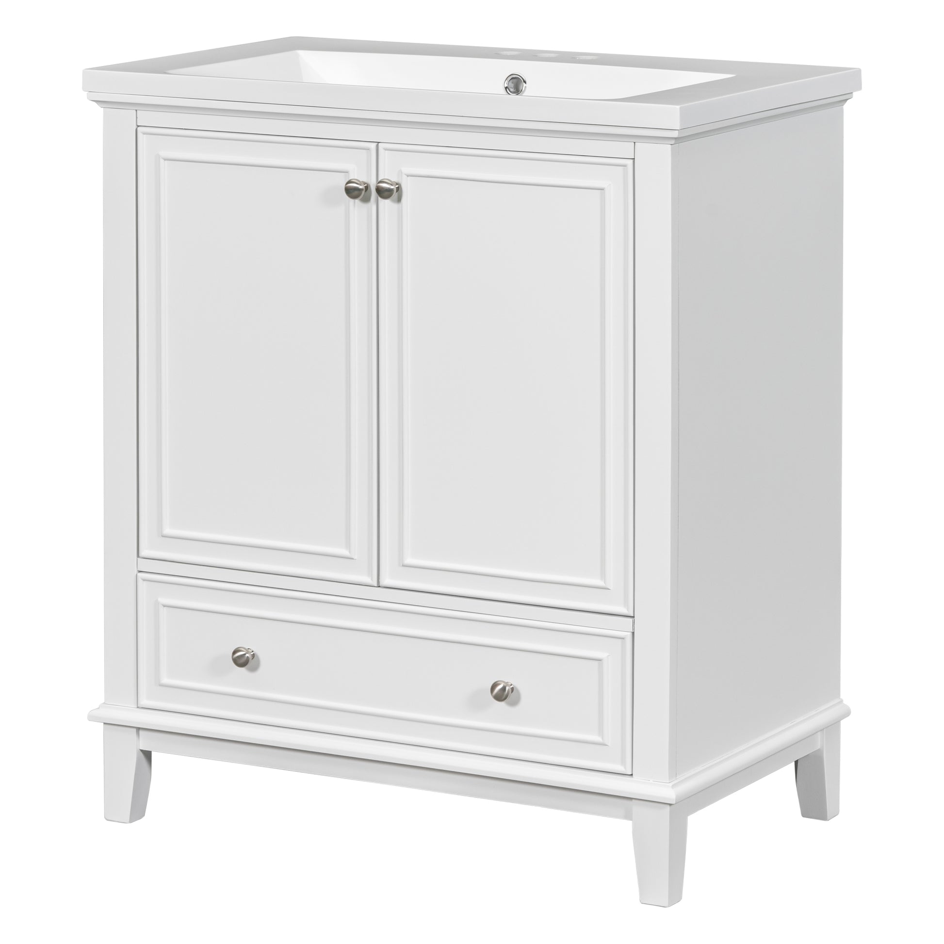 30" Bathroom Vanity With Sink Combo, Multi Functional Bathroom Cabinet With Doors And Drawer, Solid Frame And Mdf Board, White White Solid Wood Mdf