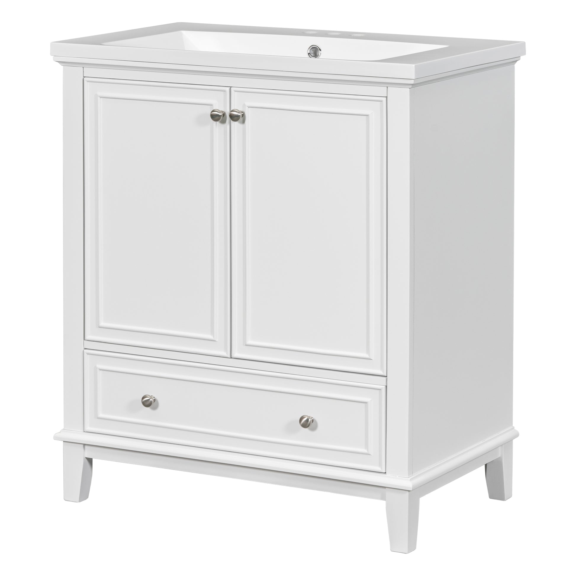 30" Bathroom Vanity With Sink Combo, Multi Functional Bathroom Cabinet With Doors And Drawer, Solid Frame And Mdf Board, White Old Sku:Sy999606Aak White Solid Wood Mdf