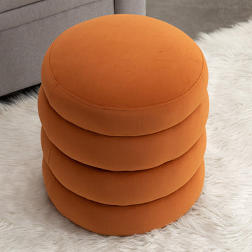 006 Soft Velvet Round Ottoman Footrest Stool,Orange Orange Velvet