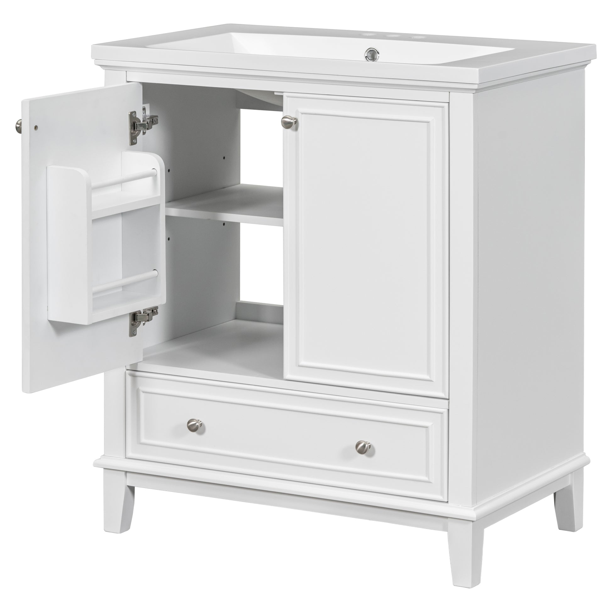 30" Bathroom Vanity With Sink Combo, Multi Functional Bathroom Cabinet With Doors And Drawer, Solid Frame And Mdf Board, White White Solid Wood Mdf