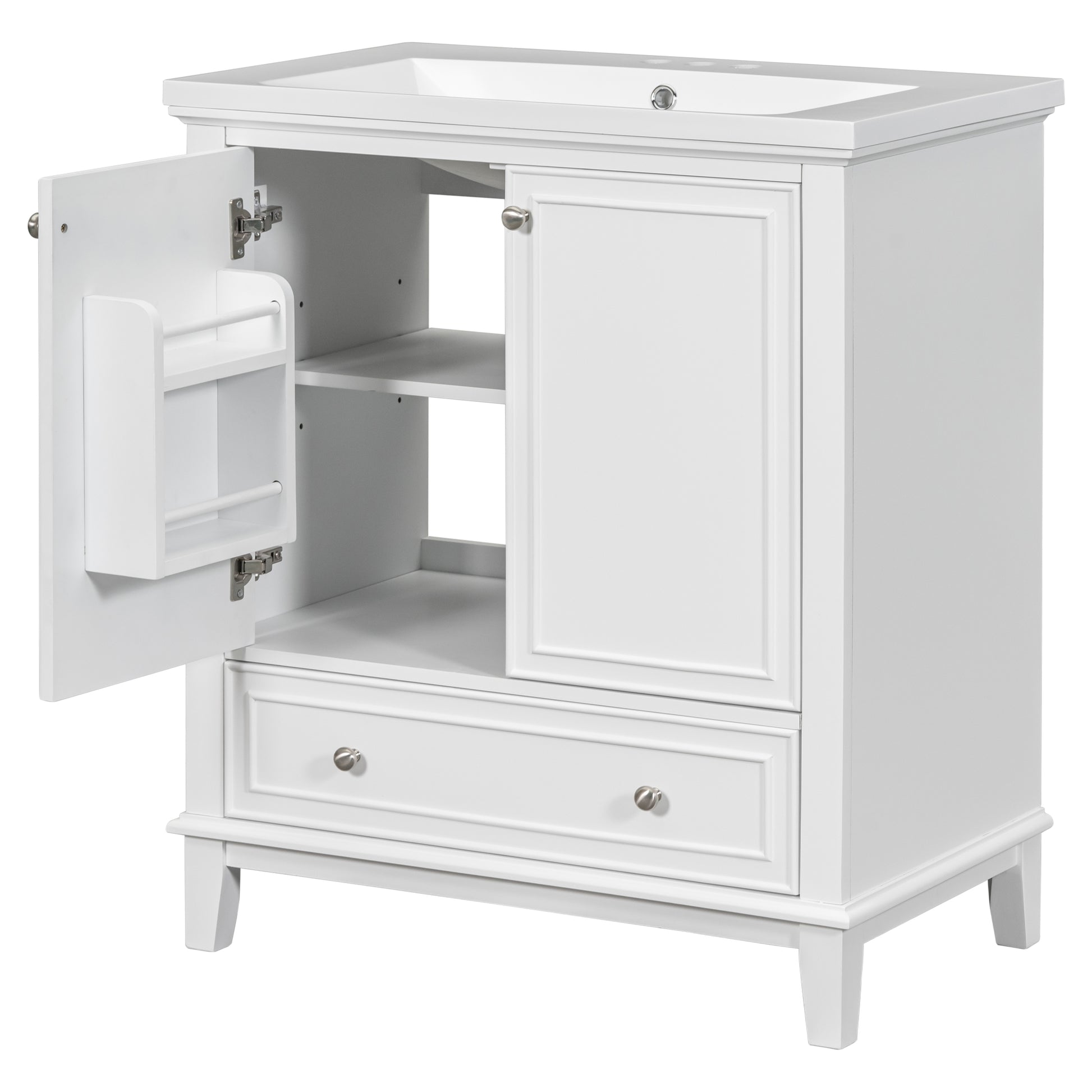 30" Bathroom Vanity With Sink Combo, Multi Functional Bathroom Cabinet With Doors And Drawer, Solid Frame And Mdf Board, White Old Sku:Sy999606Aak White Solid Wood Mdf