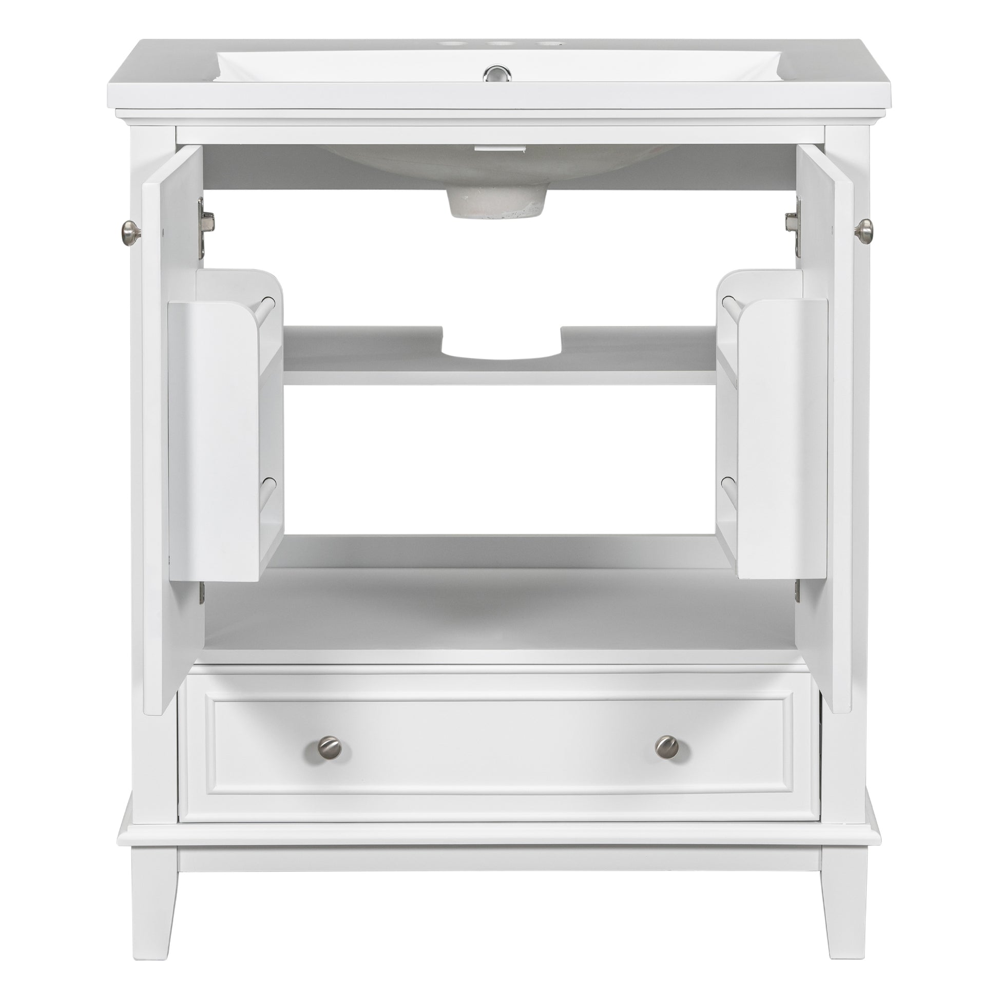 30" Bathroom Vanity With Sink Combo, Multi Functional Bathroom Cabinet With Doors And Drawer, Solid Frame And Mdf Board, White White Solid Wood Mdf