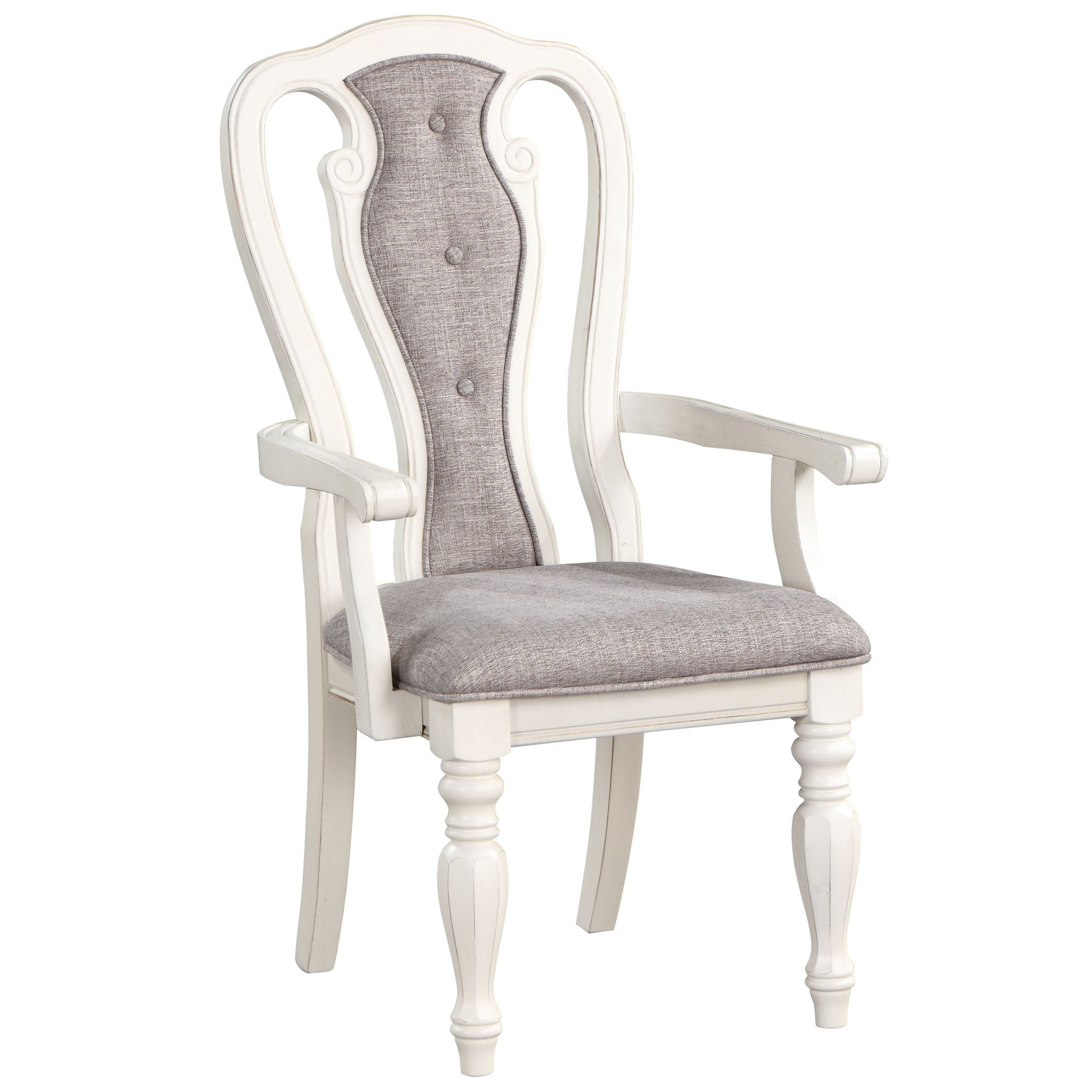 Florian Arm Chair Set 2 , Gray Fabric & Antique White Finish Dn01655 Gray Fabric