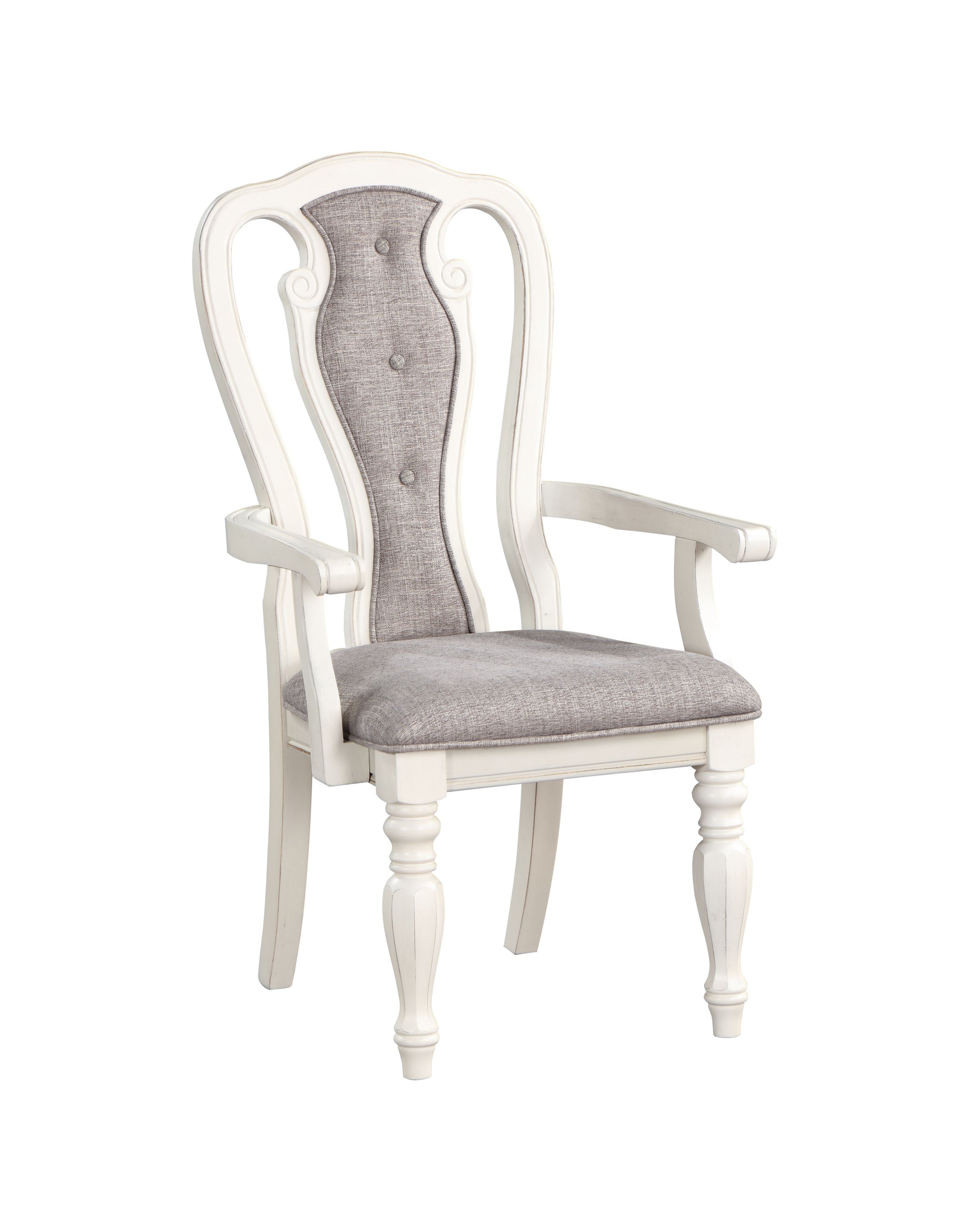 Florian Arm Chair Set 2 , Gray Fabric & Antique White Finish Dn01655 Gray Fabric