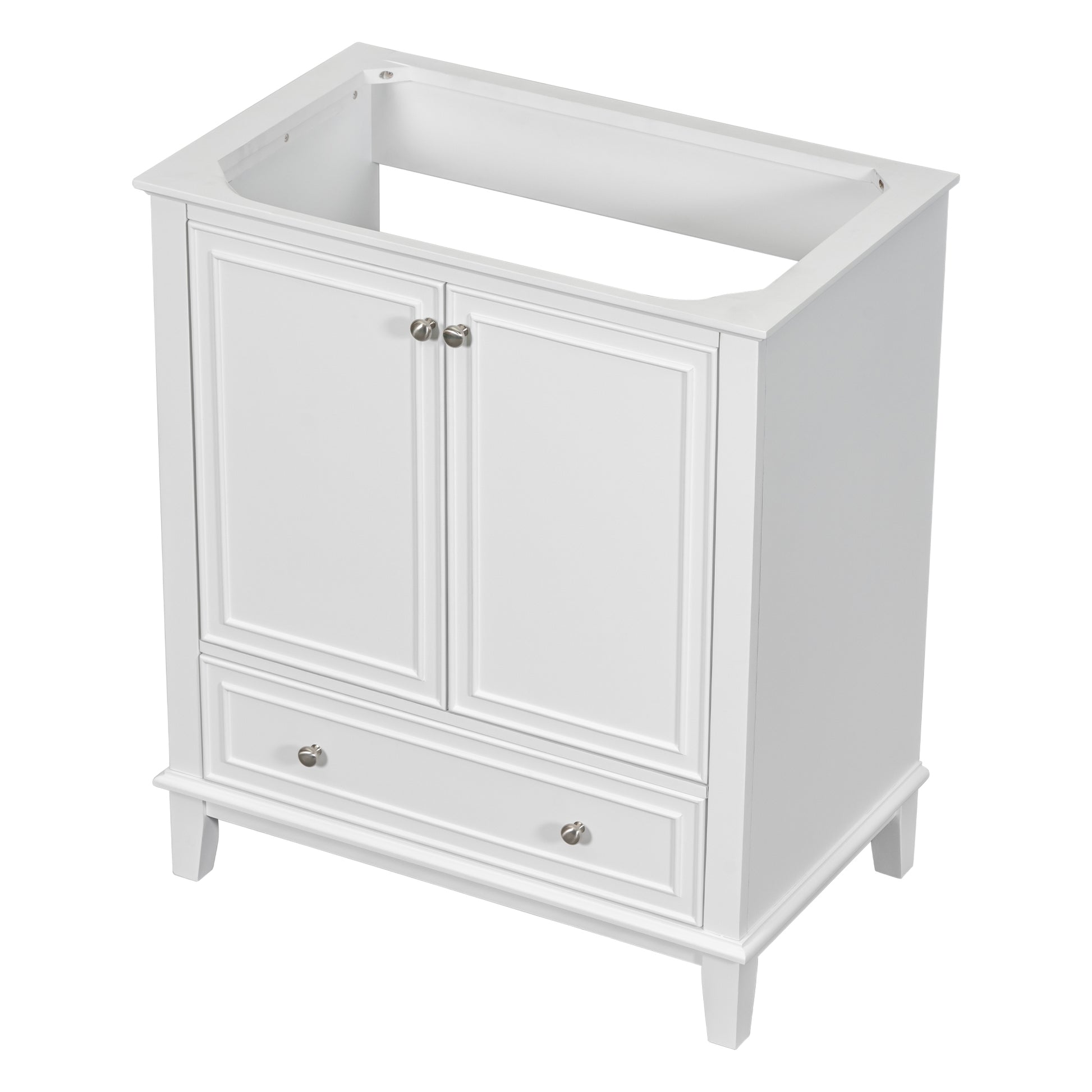 30" Bathroom Vanity Without Sink, Base Only, Multi Functional Bathroom Cabinet With Doors And Drawer, Solid Frame And Mdf Board, White White Solid Wood Mdf