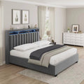 Luxury Gas Lift Storage Bed With Rf Led Lights, Storage Headboard ,King Size ,Velvet Grey Box Spring Not Required King Dark Gray Wood Brown Bedroom American Design Poplar Slat Beds Polyurethane Foam Velvet Metal & Wood