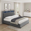 Luxury Gas Lift Storage Bed With Rf Led Lights, Storage Headboard ,Full Size ,Velvet Grey Box Spring Not Required Full Dark Grey Wood Brown Bedroom American Design Poplar Slat Beds Polyester Velvet Metal & Wood