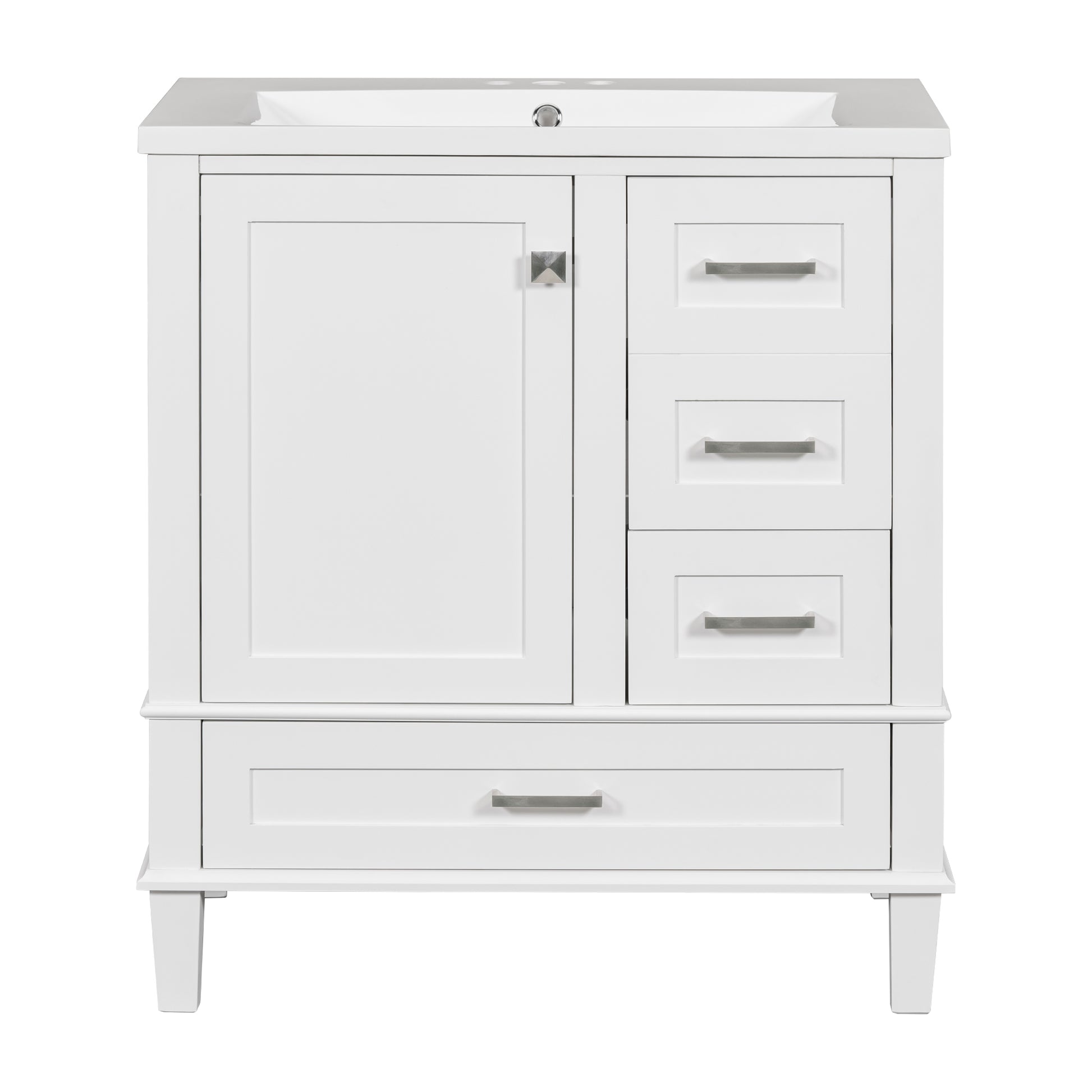 30" Bathroom Vanitymodern Bathroom Cabinet With Sink Combo Set, Bathroom Storage Cabinet With A Soft Closing Door And 3 Drawers, Solid Wood Frame Resin Basin White Solid Wood Mdf