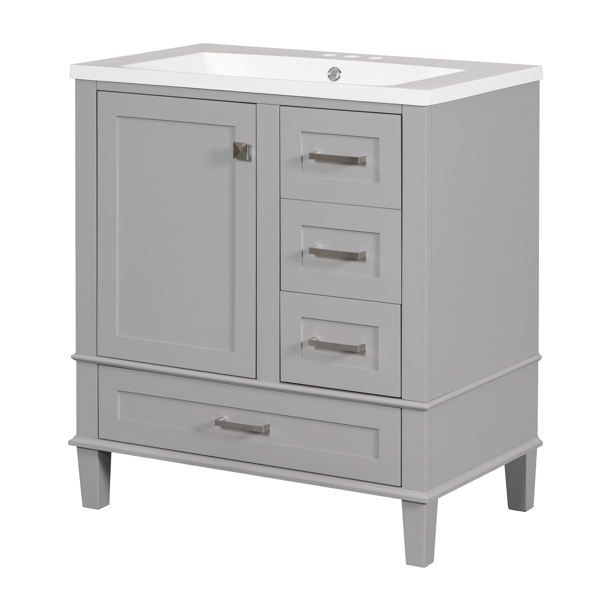 30" Bathroom Vanitymodern Bathroom Cabinet With Sink Combo Set, Bathroom Storage Cabinet With A Soft Closing Door And 3 Drawers, Solid Wood Frame Resin Basin Grey Solid Wood Mdf