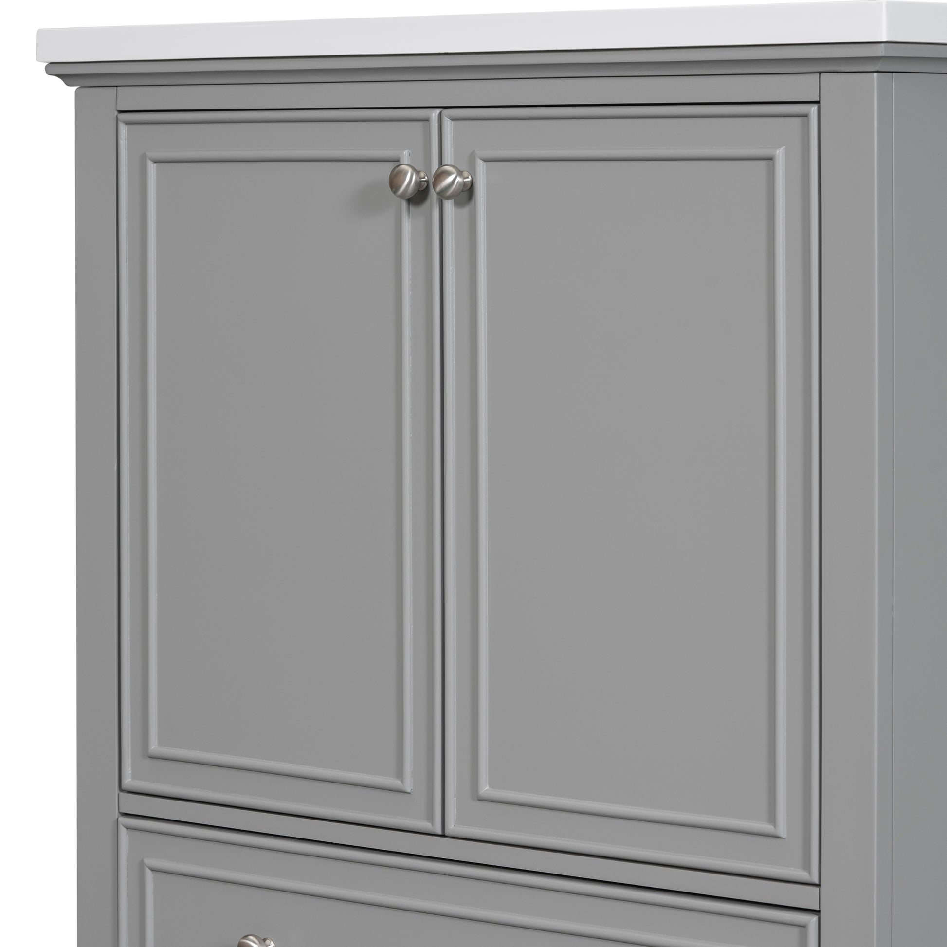 30" Bathroom Vanity With Sink Combo, Multi Functional Bathroom Cabinet With Doors And Drawer, Solid Frame And Mdf Board, Grey Grey Solid Wood Mdf