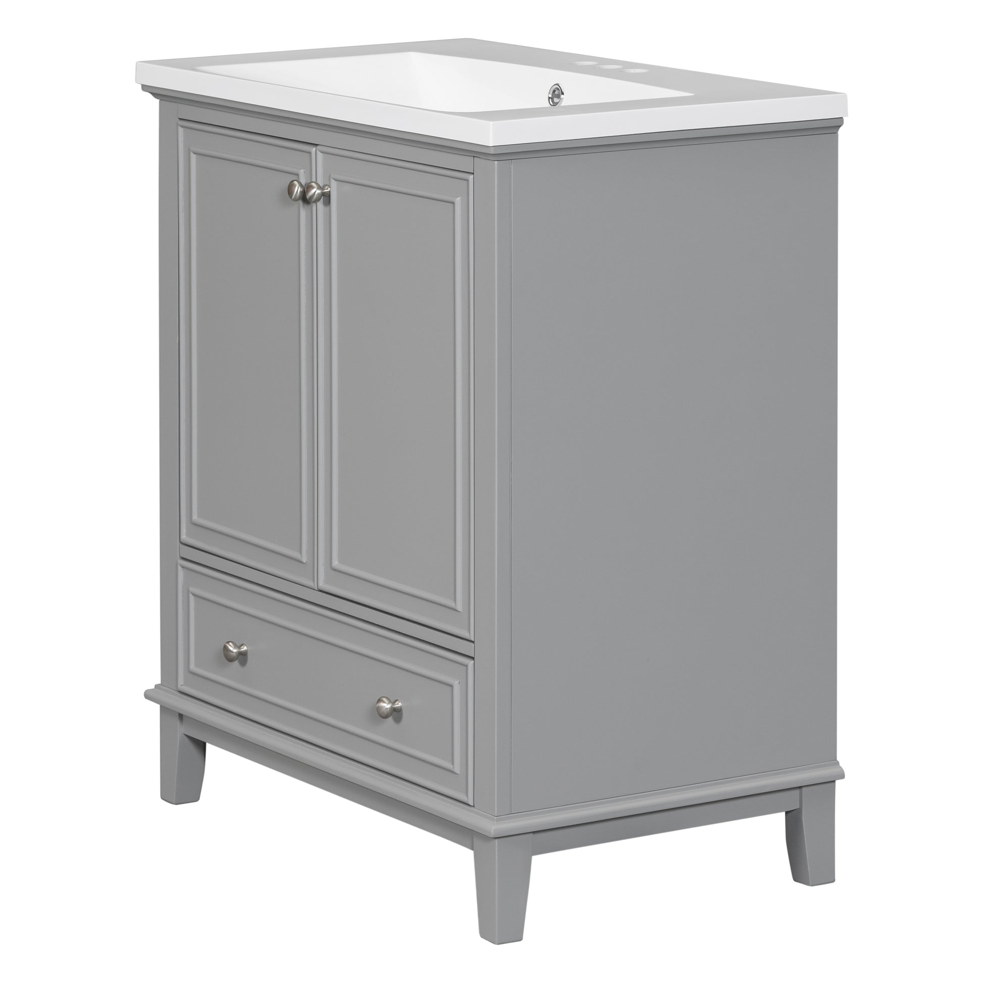 30" Bathroom Vanity With Sink Combo, Multi Functional Bathroom Cabinet With Doors And Drawer, Solid Frame And Mdf Board, Grey Grey Solid Wood Mdf