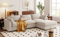 Upholstery Convertible Sectional Sofa, L Shaped Couch With Reversible Chaise Beige Polyester