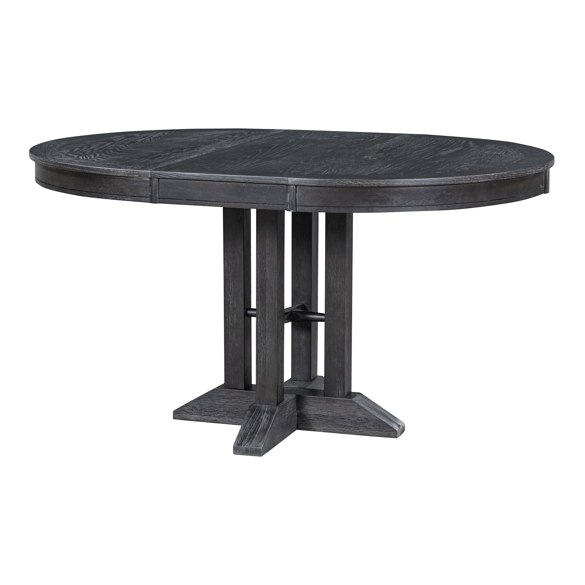 Farmhouse Dining Table Extendable Round Table For Kitchen, Dining Room Black Black Solid Wood Mdf