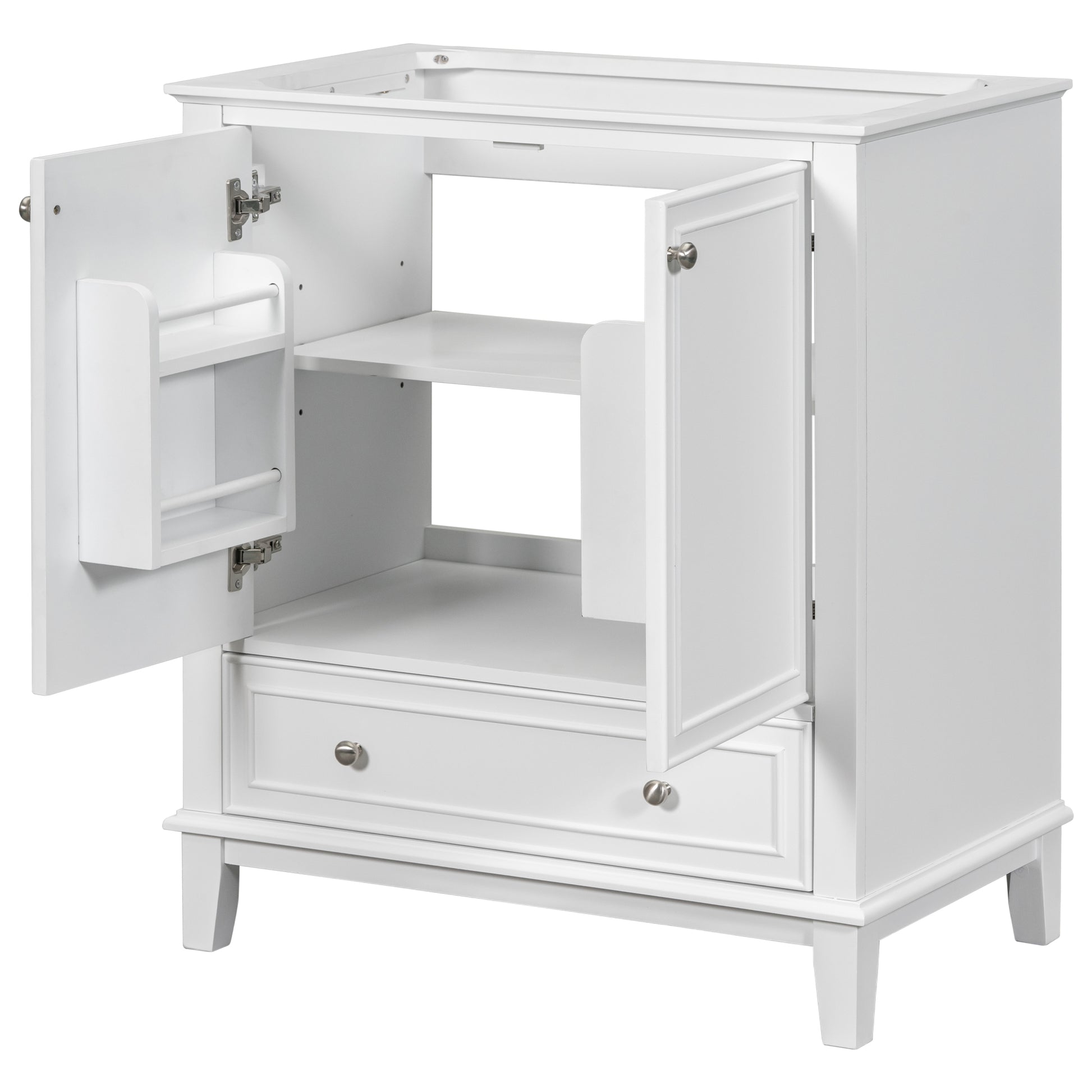 30" Bathroom Vanity Without Sink, Base Only, Multi Functional Bathroom Cabinet With Doors And Drawer, Solid Frame And Mdf Board, White White Solid Wood Mdf