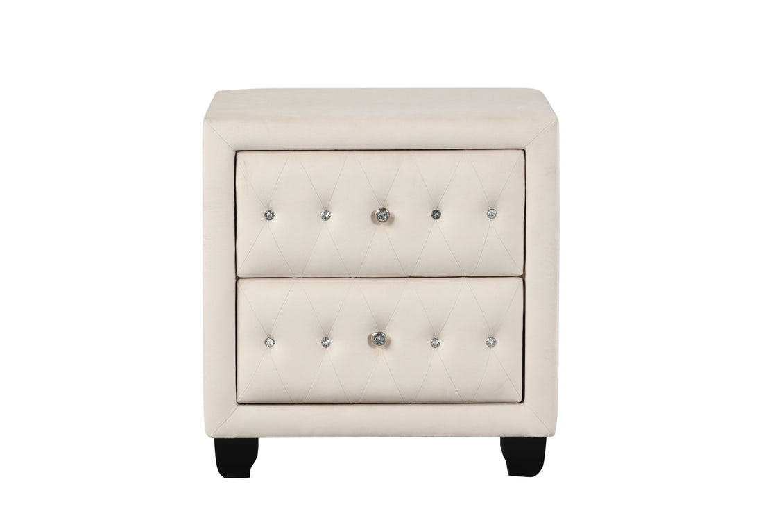 Sophia Modern Style Crystal Tufted 2 Drawer Nightstand Upholstered With Velvet Fabric Made With Wood In Cream Cream 2 Drawers Bedside Cabinet Bedroom Contemporary,Modern Acacia Drawers Upholstered Wood