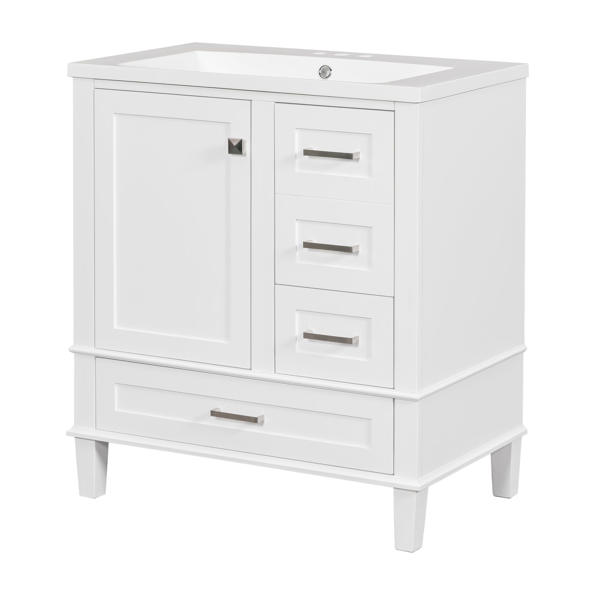 30" Bathroom Vanitymodern Bathroom Cabinet With Sink Combo Set, Bathroom Storage Cabinet With A Soft Closing Door And 3 Drawers, Solid Wood Frame Resin Basin White Solid Wood Mdf