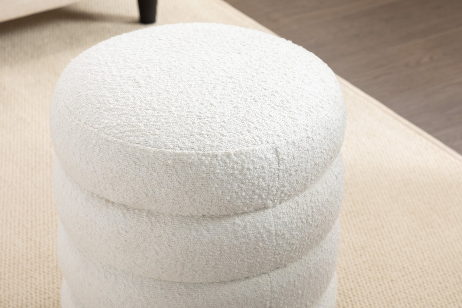 006 Soft Boucle Round Ottoman Footrest Stool,White White Boucle