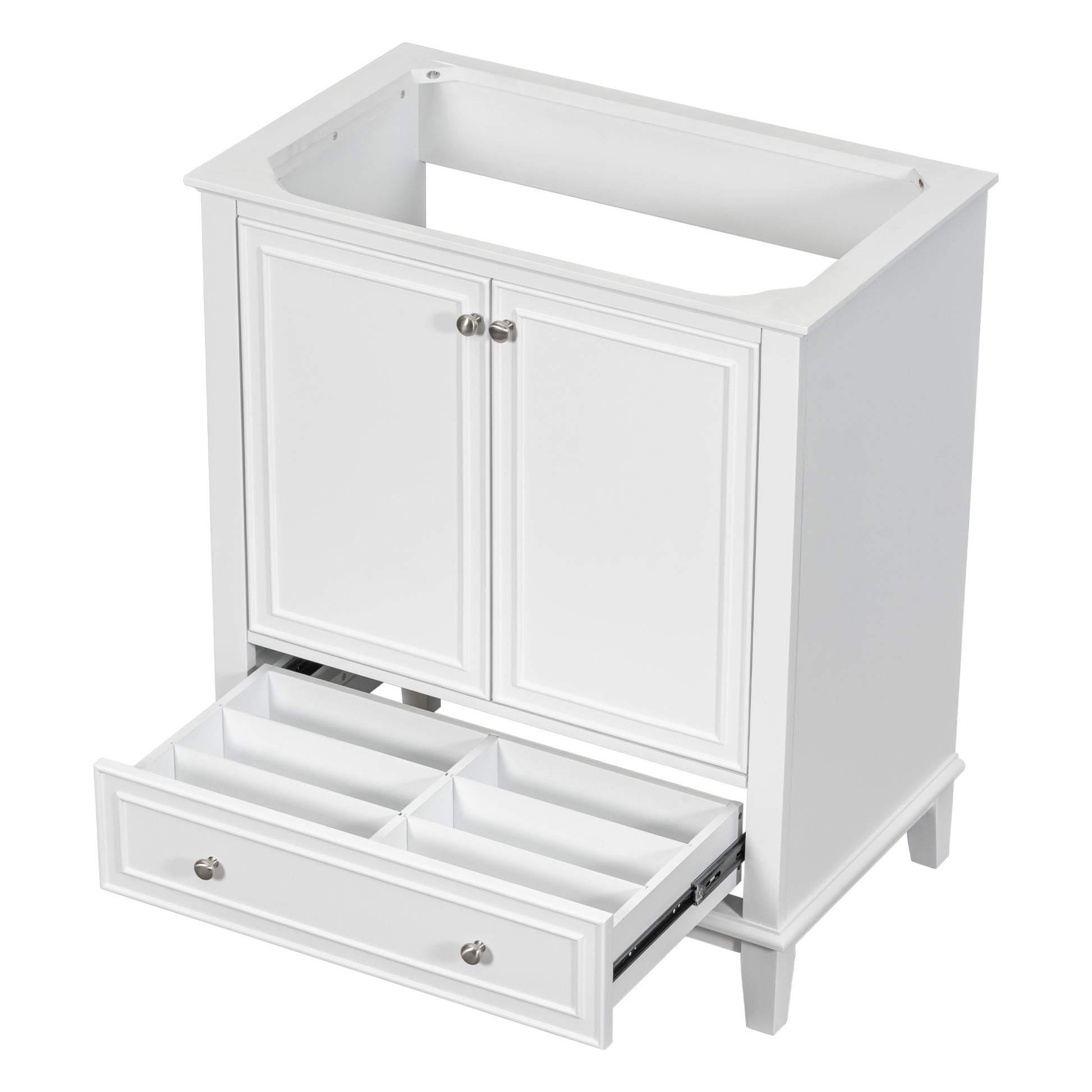 30" Bathroom Vanity Without Sink, Base Only, Multi Functional Bathroom Cabinet With Doors And Drawer, Solid Frame And Mdf Board, White White Solid Wood Mdf