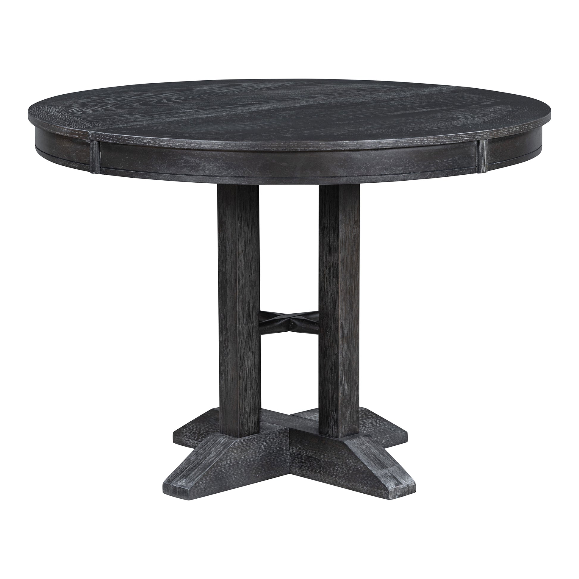 Farmhouse Dining Table Extendable Round Table For Kitchen, Dining Room Black Black Solid Wood Mdf