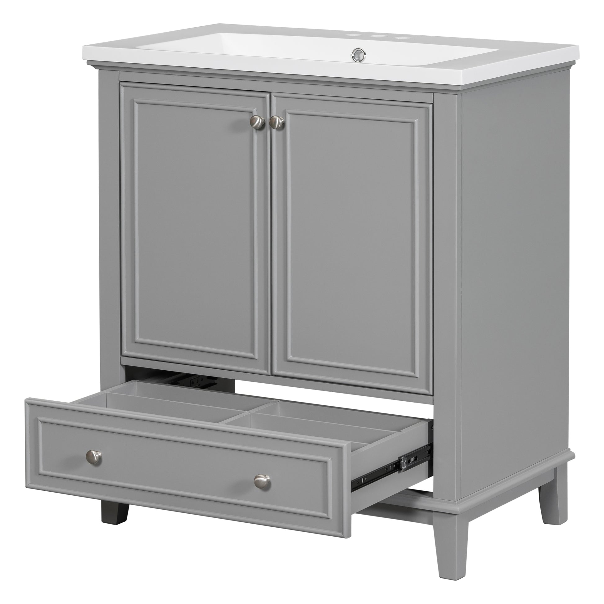 30" Bathroom Vanity With Sink Combo, Multi Functional Bathroom Cabinet With Doors And Drawer, Solid Frame And Mdf Board, Grey Grey Solid Wood Mdf