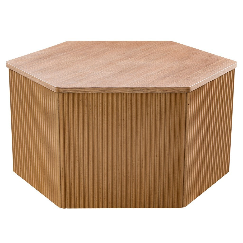 Fluted Hexagon Coffee Table Natural Wood