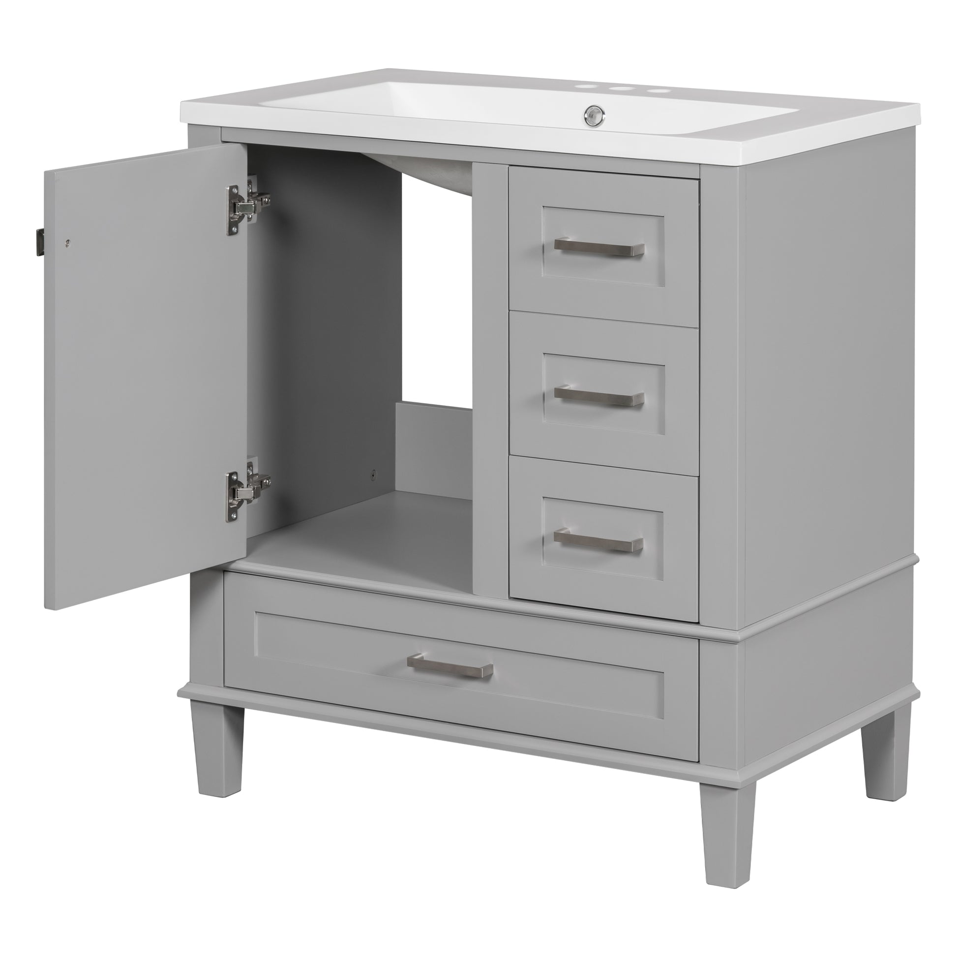 30" Bathroom Vanitymodern Bathroom Cabinet With Sink Combo Set, Bathroom Storage Cabinet With A Soft Closing Door And 3 Drawers, Solid Wood Frame Resin Basin Grey Solid Wood Mdf