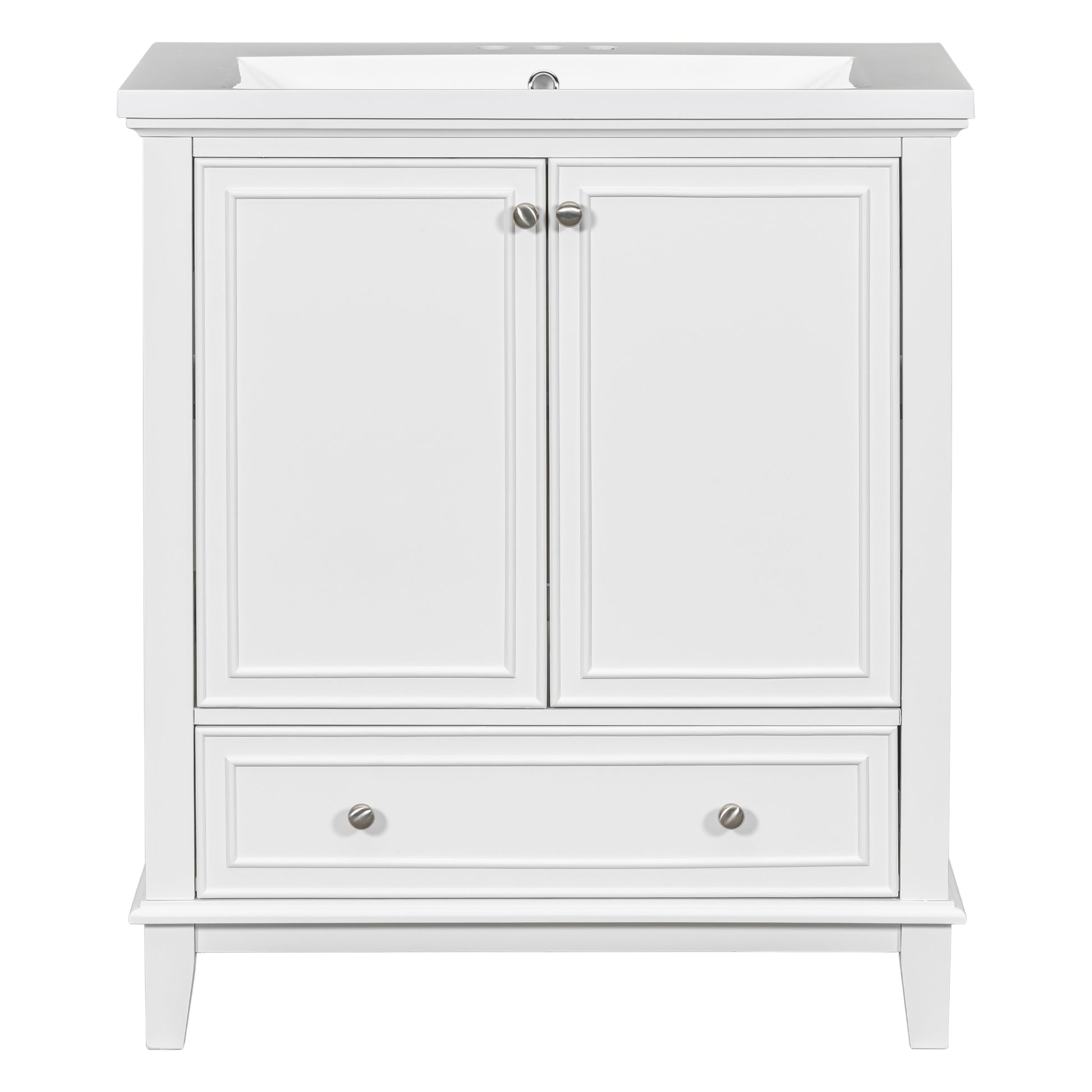 30" Bathroom Vanity With Sink Combo, Multi Functional Bathroom Cabinet With Doors And Drawer, Solid Frame And Mdf Board, White White Solid Wood Mdf