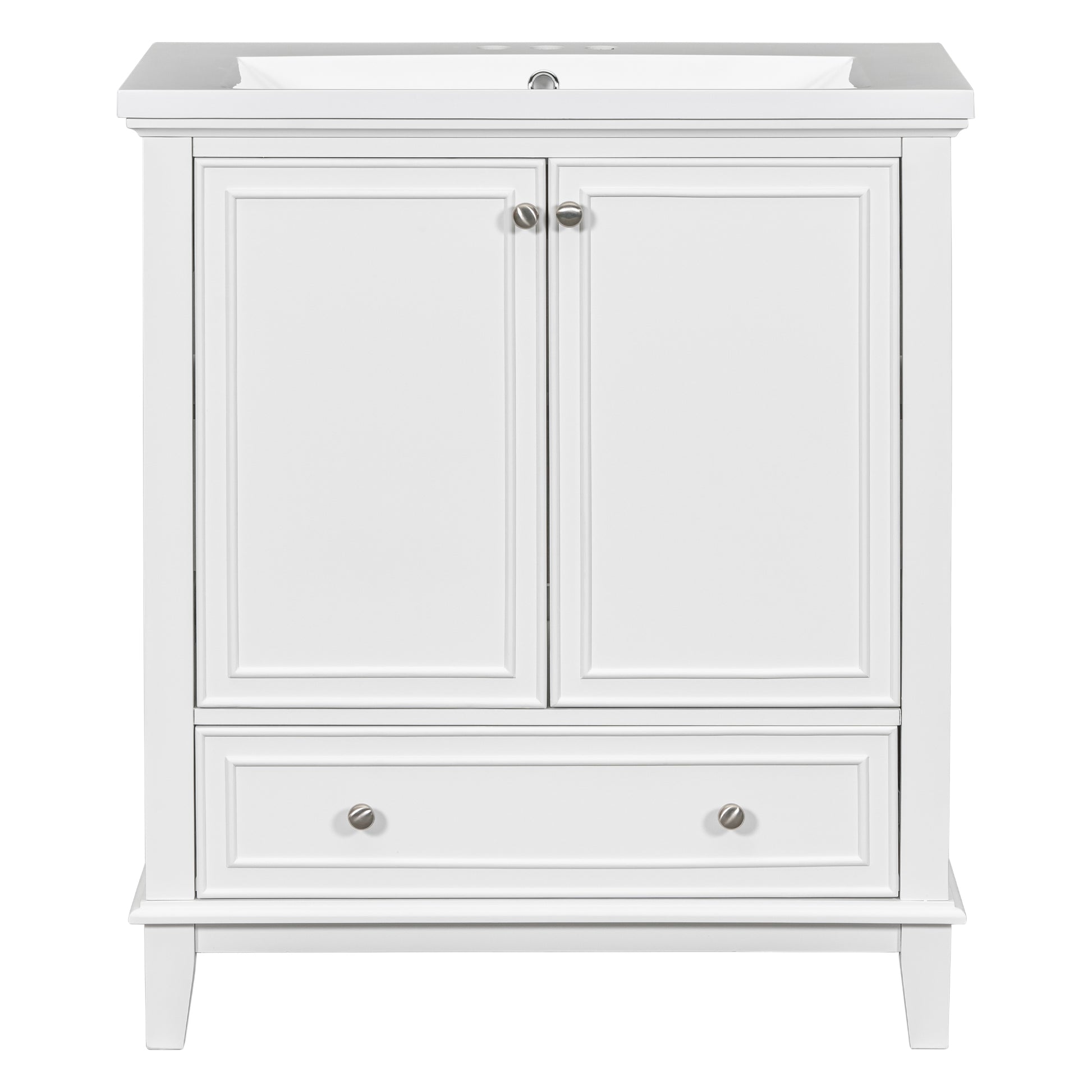 30" Bathroom Vanity With Sink Combo, Multi Functional Bathroom Cabinet With Doors And Drawer, Solid Frame And Mdf Board, White Old Sku:Sy999606Aak White Solid Wood Mdf