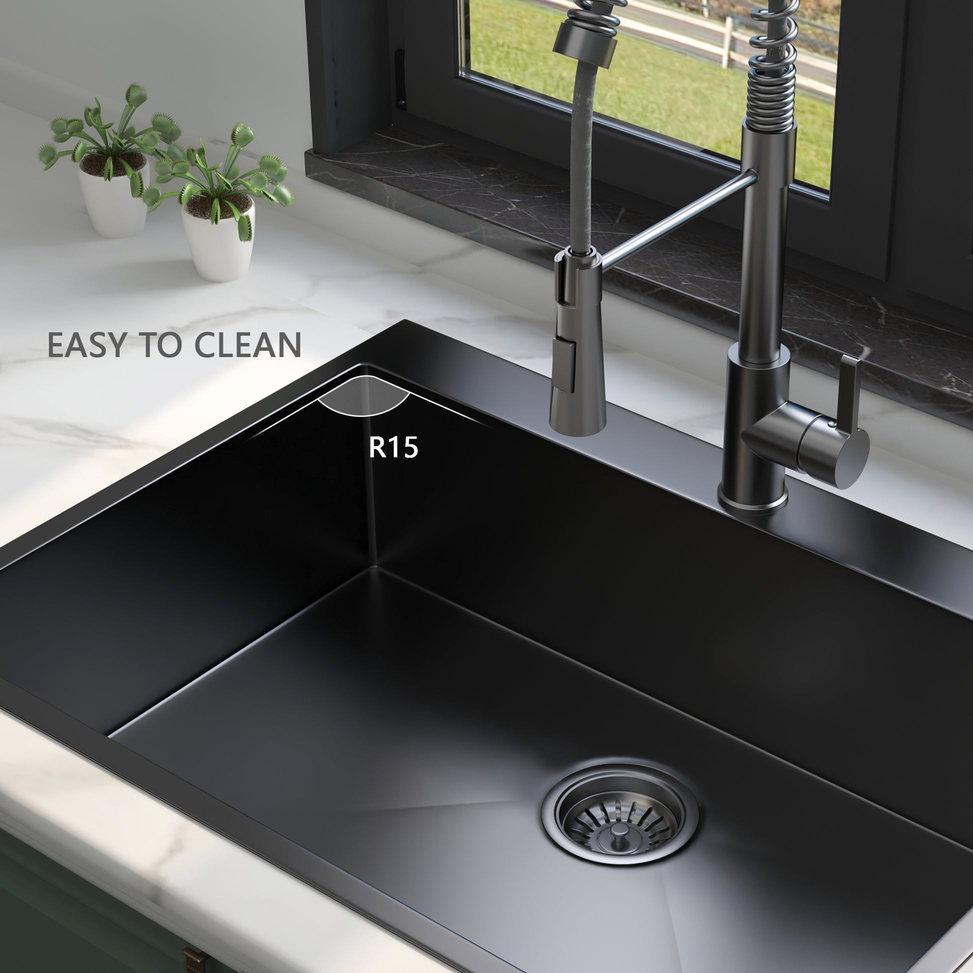 30X22Inch Topmount Gunmetal Black 18 Gauge Stainless Steel Single Bowl Kitchen Sink With Faucet Gunmetal Black Stainless Steel