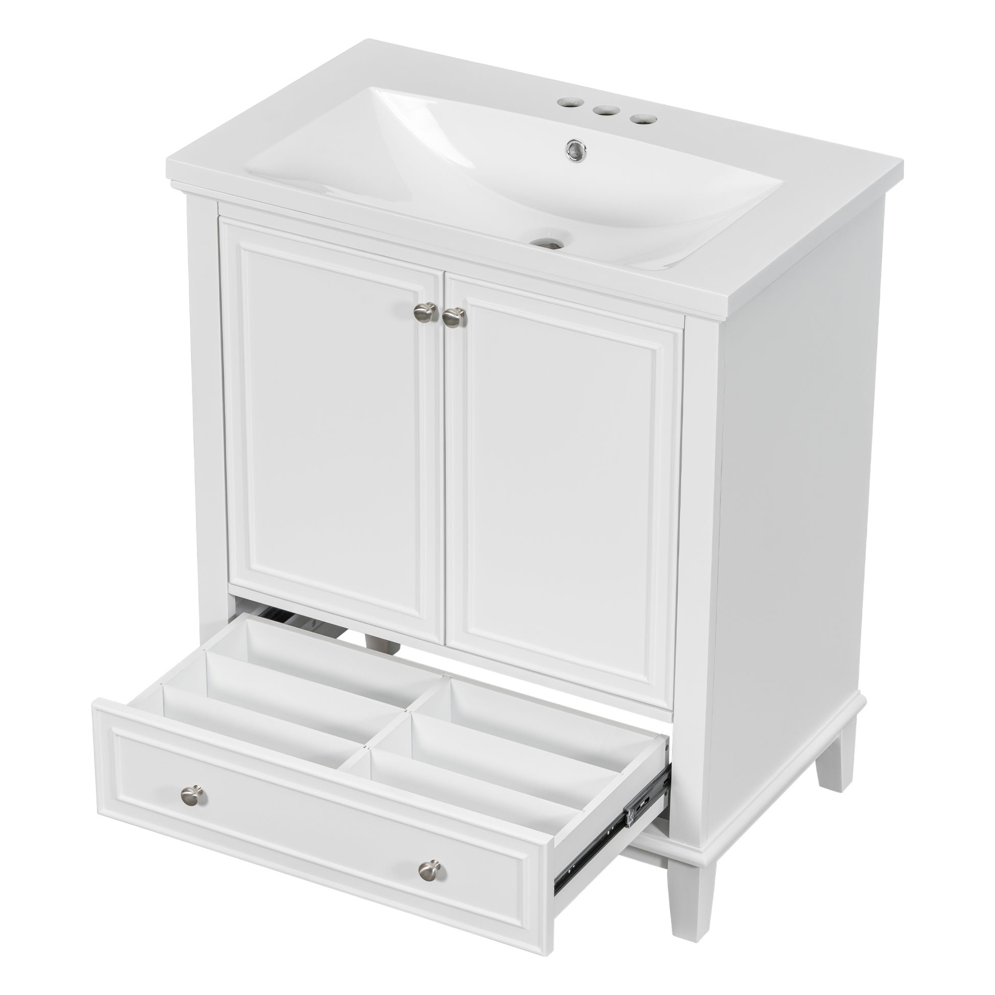 30" Bathroom Vanity With Sink Combo, Multi Functional Bathroom Cabinet With Doors And Drawer, Solid Frame And Mdf Board, White White Solid Wood Mdf