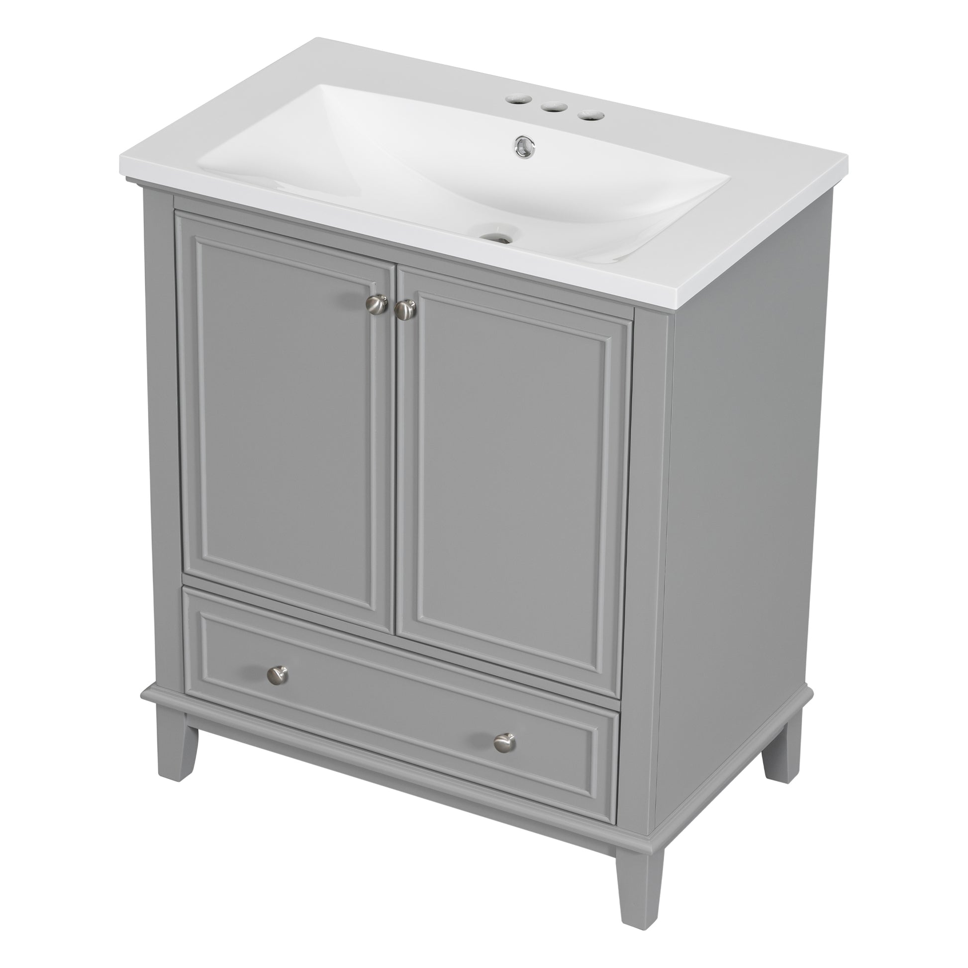 30" Bathroom Vanity With Sink Combo, Multi Functional Bathroom Cabinet With Doors And Drawer, Solid Frame And Mdf Board, Grey Grey Solid Wood Mdf