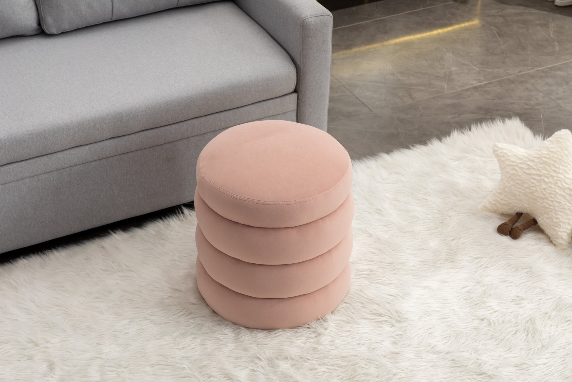 006 Soft Velvet Round Ottoman Footrest Stool,Pink Pink Velvet
