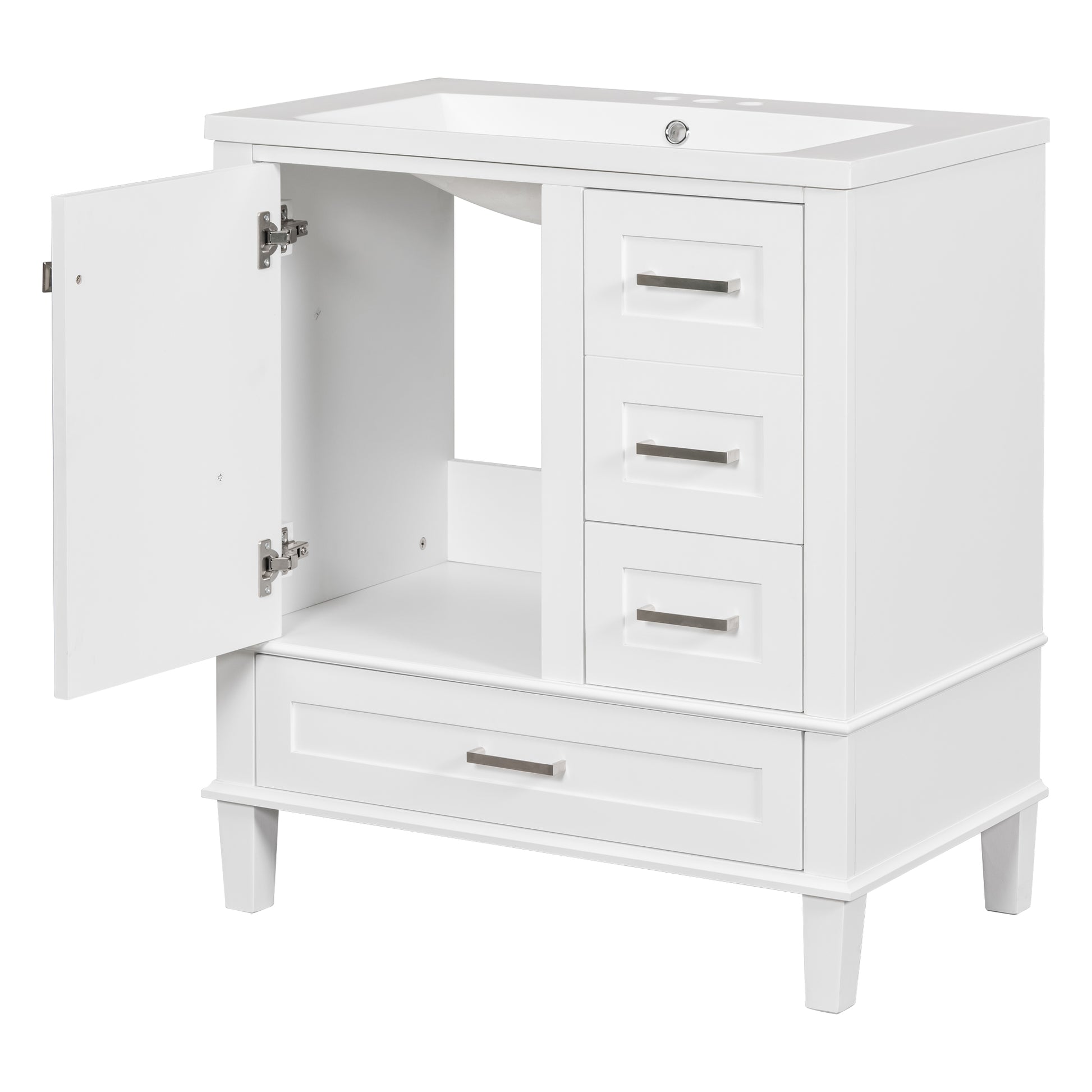 30" Bathroom Vanitymodern Bathroom Cabinet With Sink Combo Set, Bathroom Storage Cabinet With A Soft Closing Door And 3 Drawers, Solid Wood Frame Resin Basin White Solid Wood Mdf