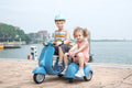 6V Licensed Vespa Scooter Motorcycle With Side Car For Kids, Blue Blue Chrome