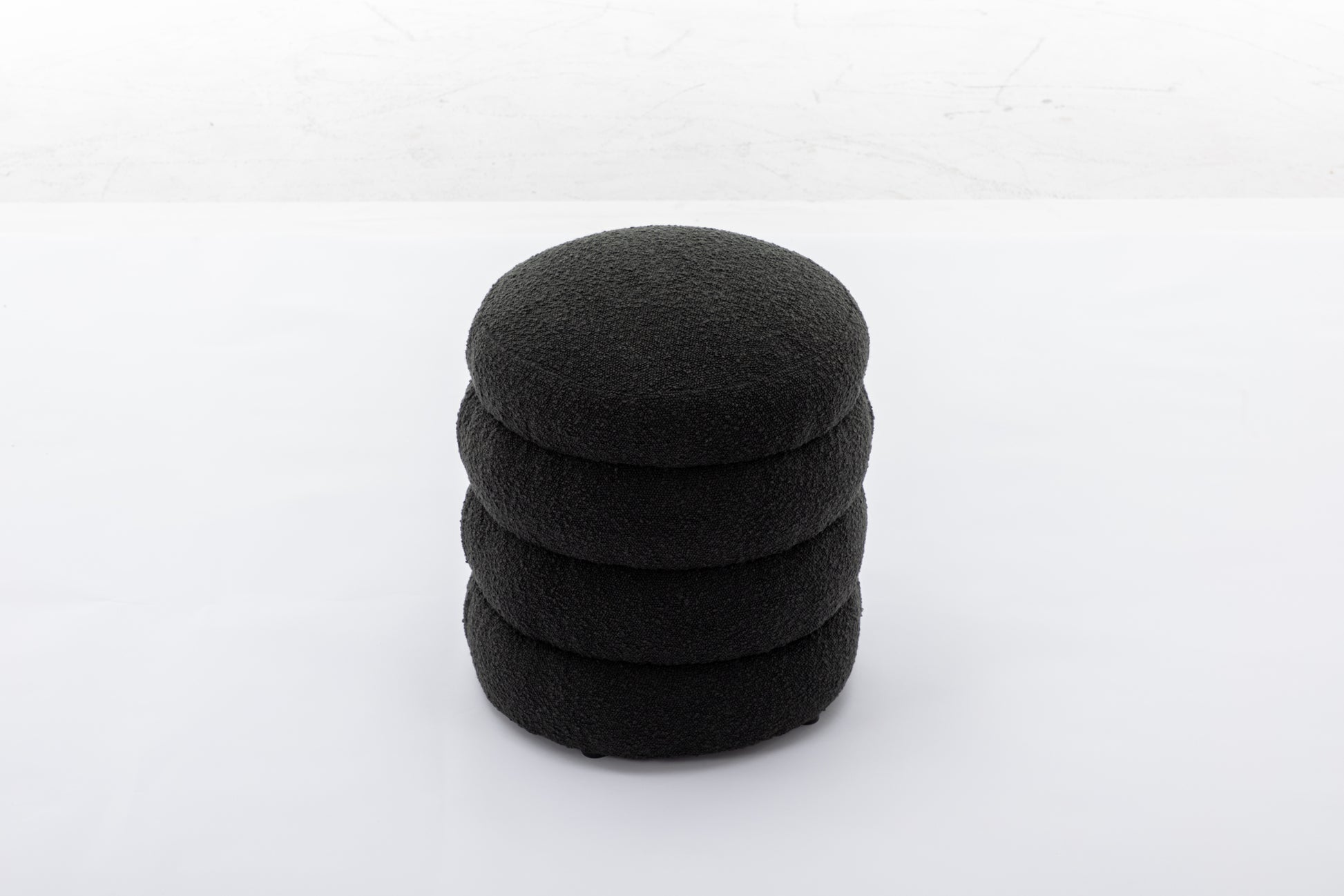 006 Soft Boucle Round Ottoman Footrest Stool,Black Black Boucle