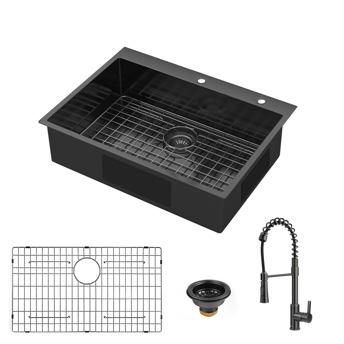 30X22Inch Topmount Gunmetal Black 18 Gauge Stainless Steel Single Bowl Kitchen Sink With Faucet Gunmetal Black Stainless Steel