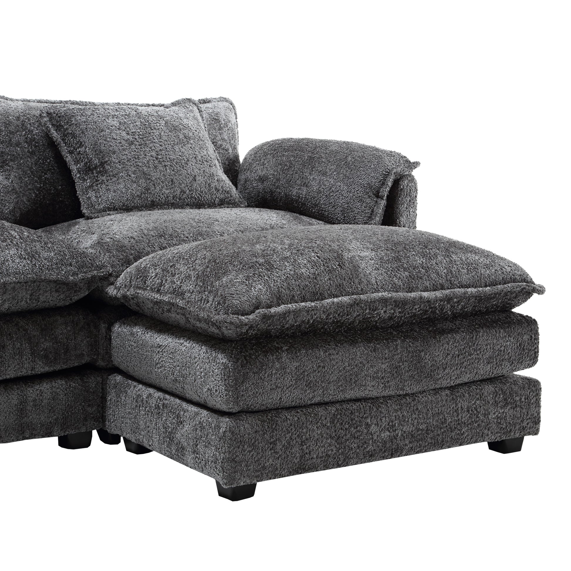Modern Large Boucle Fabric L Shape Sectional Sofa Gray Boucle