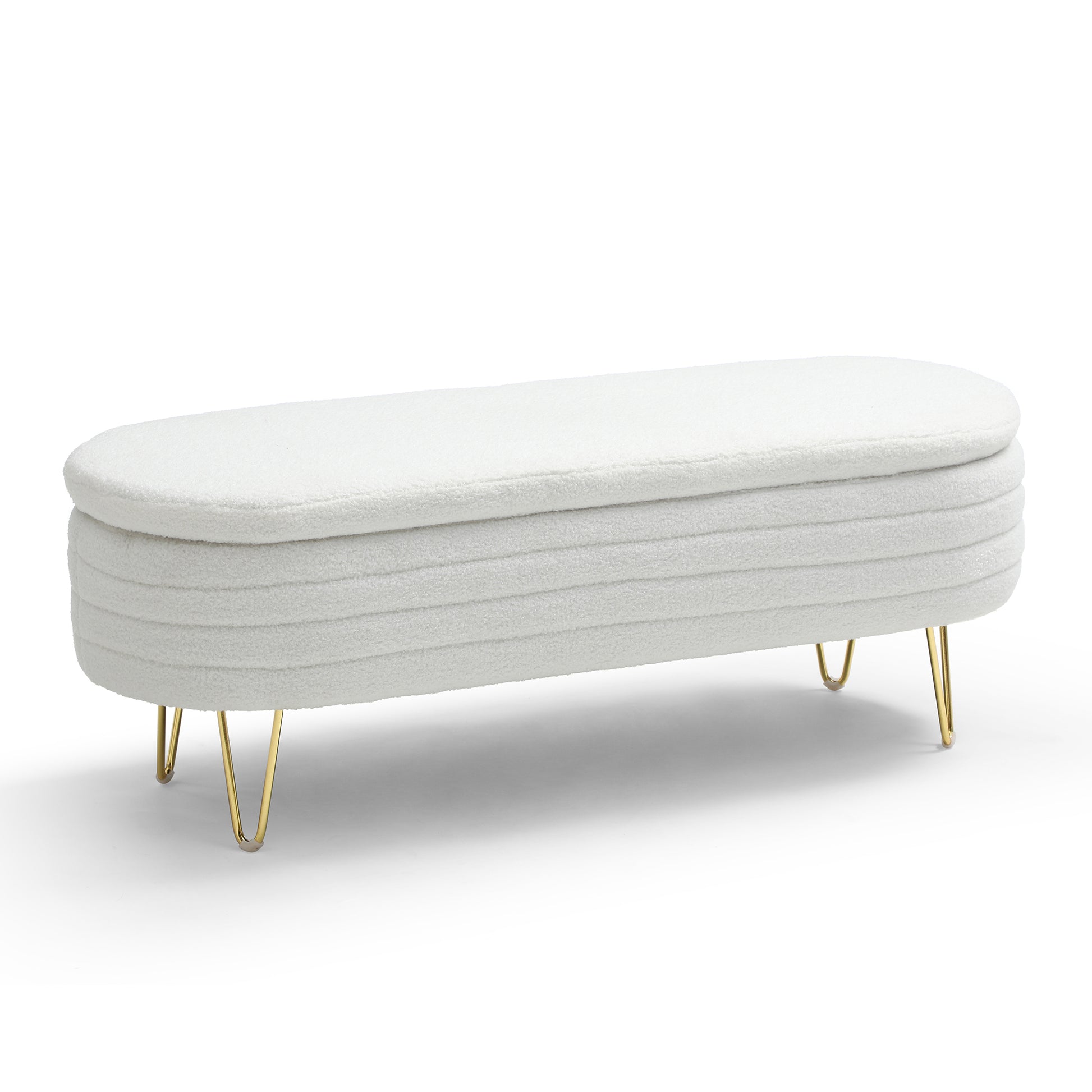 46.9" Width Oval Storage Bench With Gold Legs,Teddy Fabric Upholstered Ottoman Storage Benches For Bedroom End Of Bed,Sherpa Fabric Bench For Living Room,Dining Room,Entryway,Bed Side,Beige Beige Polyester