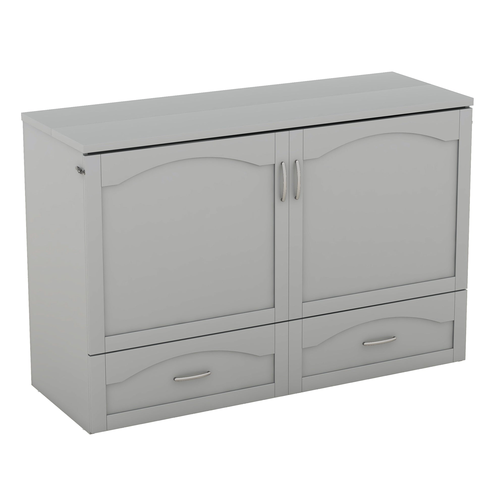 Queen Size Murphy Bed Wall Bed With Drawer And A Set Of Sockets & Usb Ports, Pulley Structure Design, Gray Gray Solid Wood Mdf