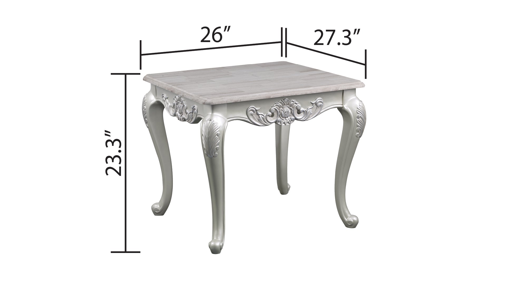 Melrose Traditional Style End Table Made With Wood In Silver Finish Silver Primary Living Space Coffee & End Tables Solid Wood Mdf Wood Parsons