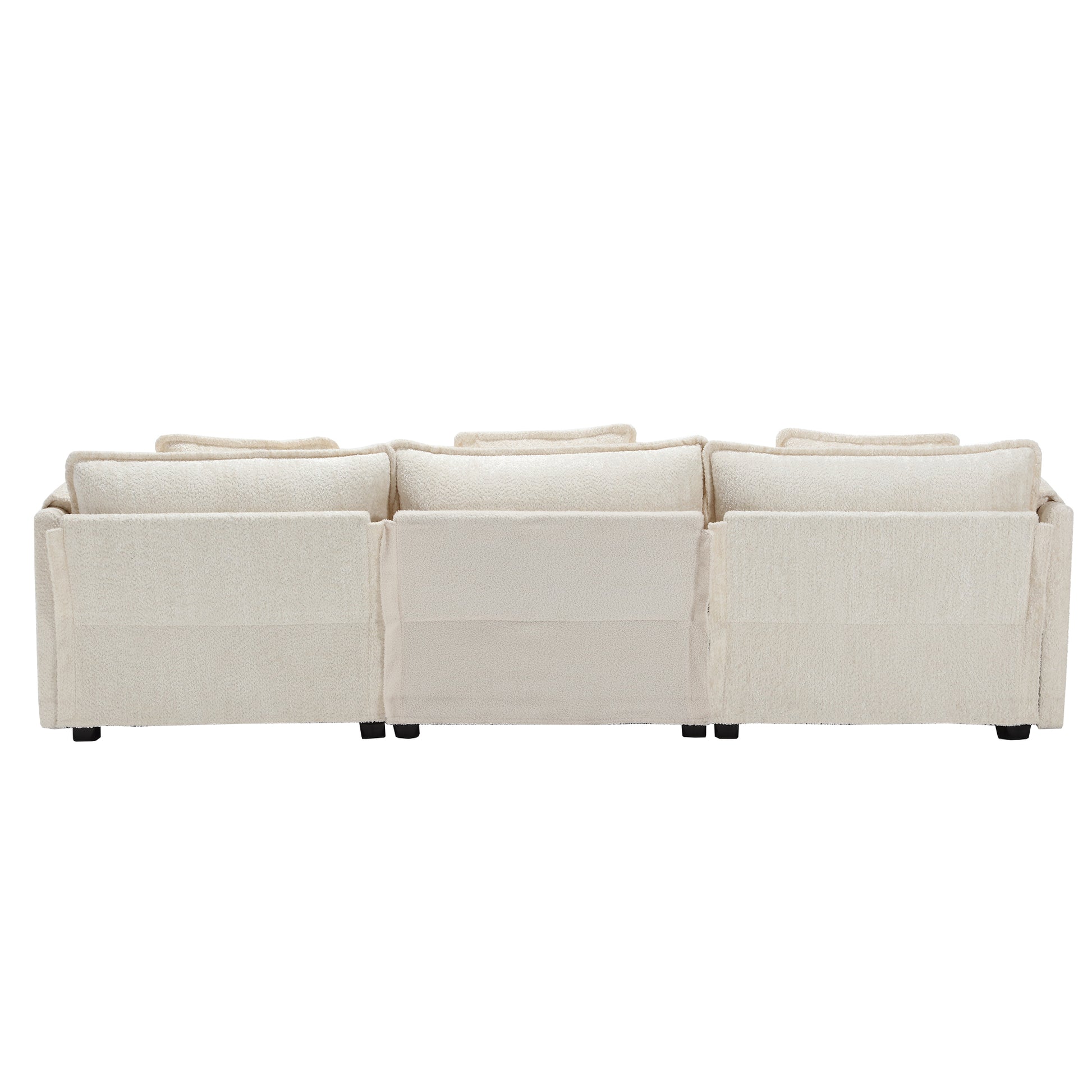 Modern Large Boucle Fabric L Shape Sectional Sofa Beige Boucle 3 Seat