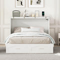 Full Size Murphy Bed Wall Bed With Drawer And A Set Of Sockets & Usb Ports, Pulley Structure Design, White White Solid Wood Mdf