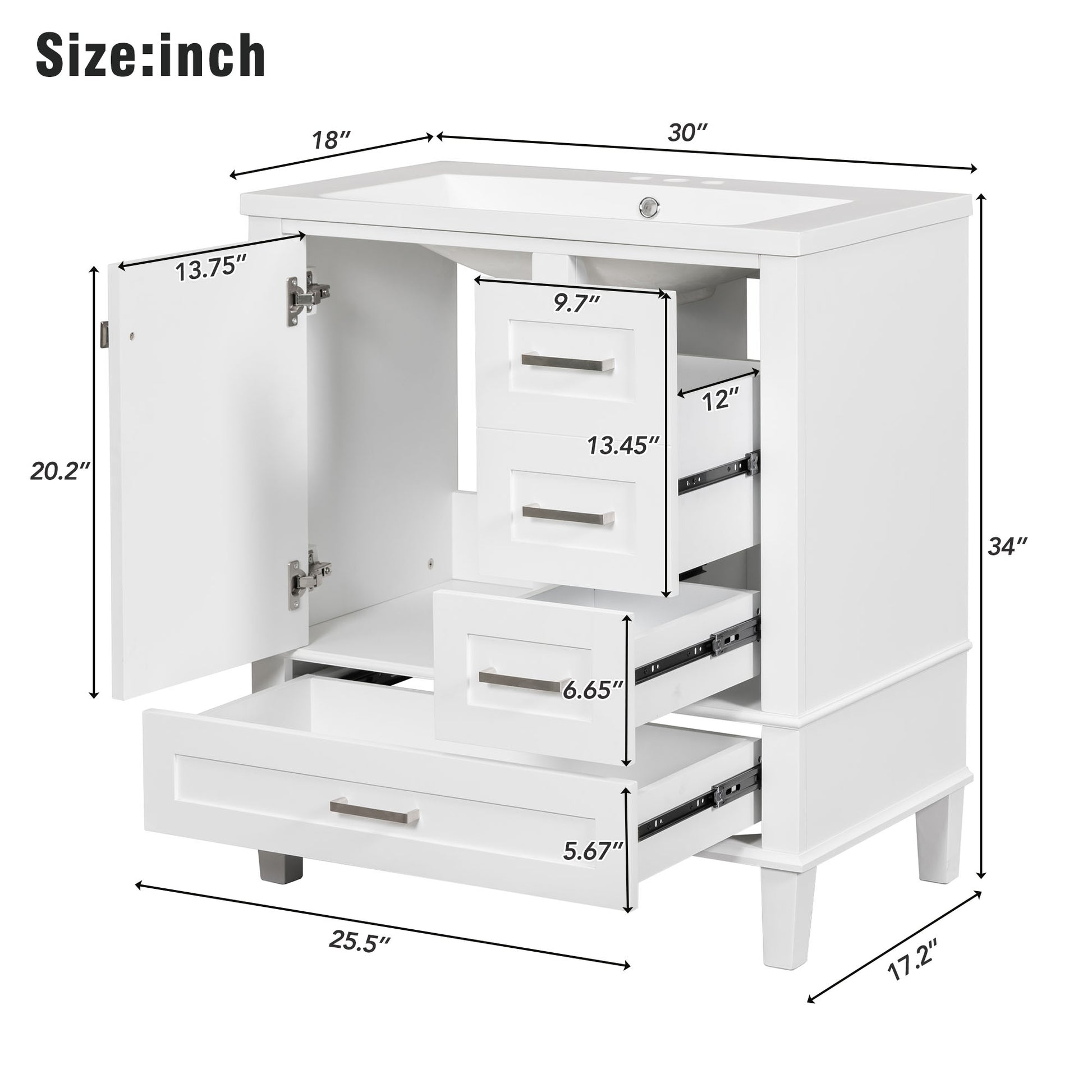 30" Bathroom Vanitymodern Bathroom Cabinet With Sink Combo Set, Bathroom Storage Cabinet With A Soft Closing Door And 3 Drawers, Solid Wood Frame Resin Basin White Solid Wood Mdf