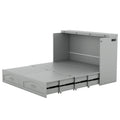 Queen Size Murphy Bed Wall Bed With Drawer And A Set Of Sockets & Usb Ports, Pulley Structure Design, Gray Gray Solid Wood Mdf