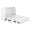 Full Size Murphy Bed Wall Bed With Drawer And A Set Of Sockets & Usb Ports, Pulley Structure Design, White White Solid Wood Mdf