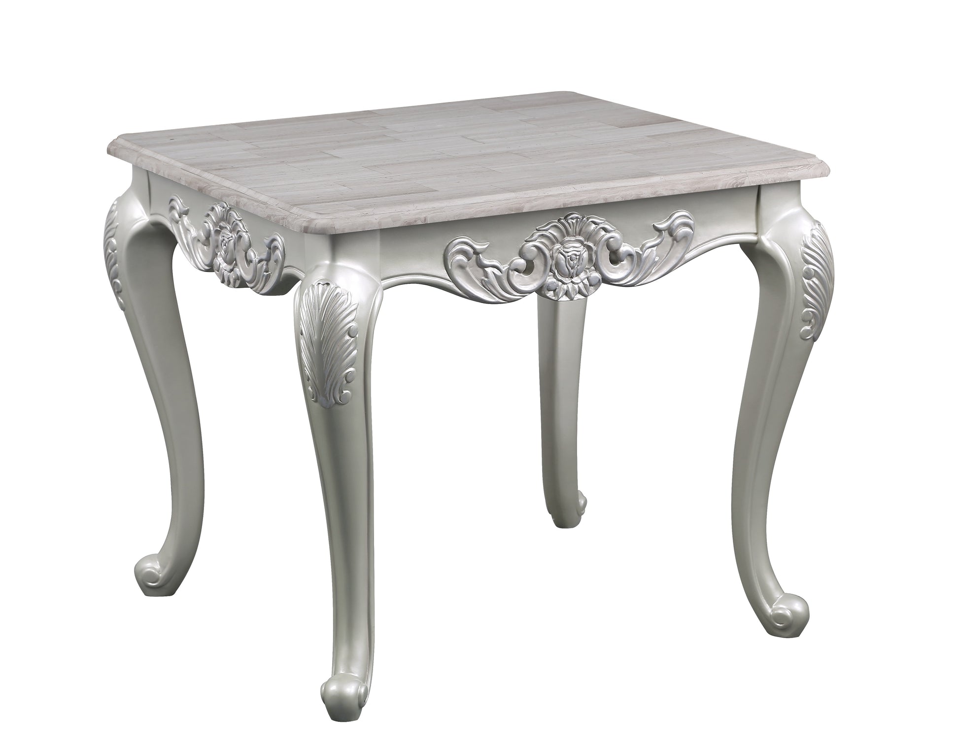 Melrose Traditional Style End Table Made With Wood In Silver Finish Silver Primary Living Space Coffee & End Tables Solid Wood Mdf Wood Parsons