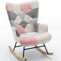 Modern Patchwork Accent Chair With Solid Wood Armrest And Feet, Mid Century Modern Accent Sofa, Fabric Sofa Chair For Living Room Bedroom Studio, Comfy Side Armchair For Bed Pink Pink Foam Cotton Linen