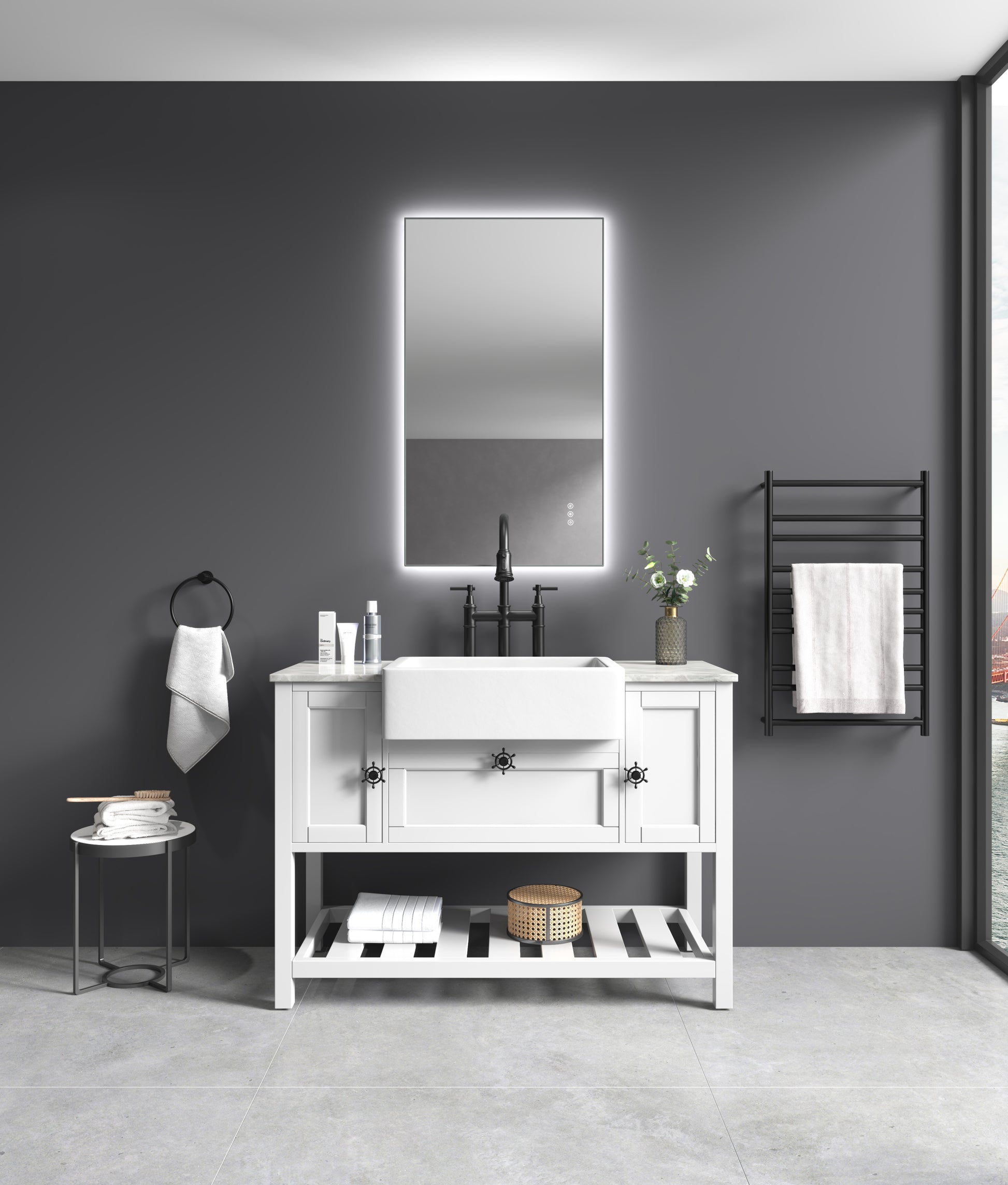 bathroom led mirror is multi functional and each matt black-aluminum