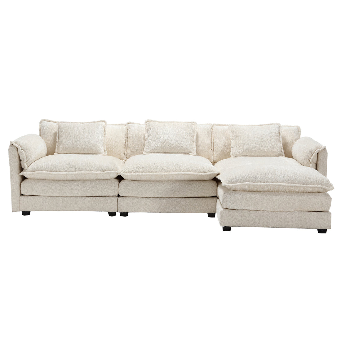 Modern Large Boucle Fabric L Shape Sectional Sofa Beige Boucle