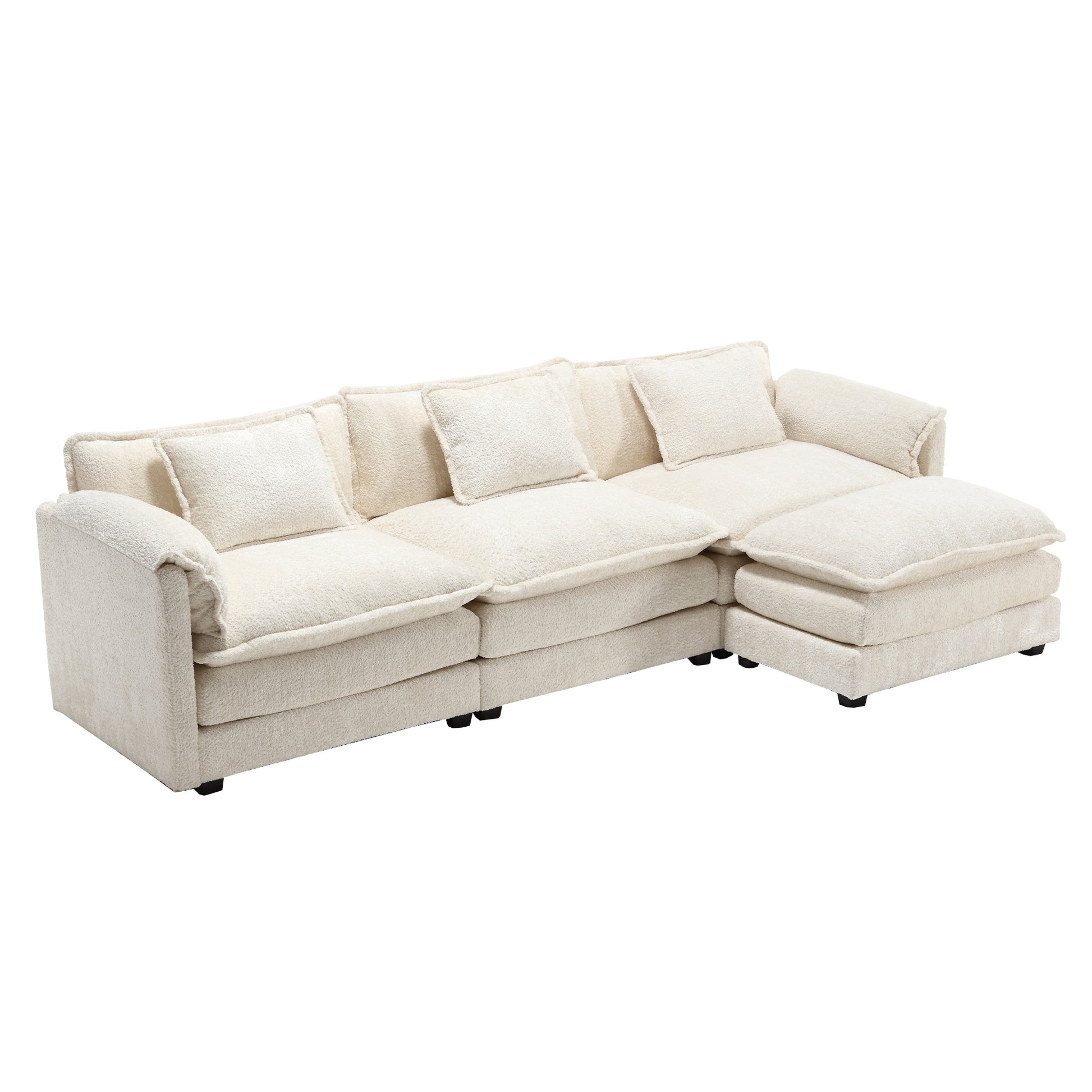 Modern Large Boucle Fabric L Shape Sectional Sofa Beige Boucle 3 Seat